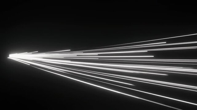 Bright linear beams stretch across a dark futuristic void, accelerating forward with sharp precision to form a streaking pathway of luminous motion that conveys speed, direction