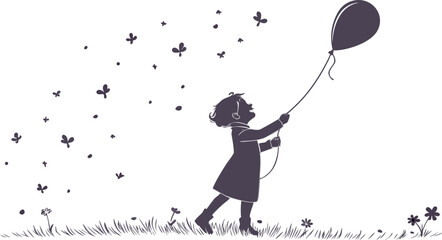 child with balloon silhouette uplifting mood whi