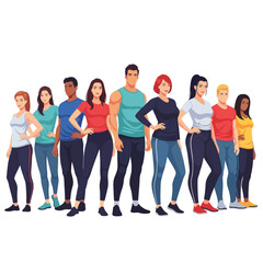 Obraz premium Diverse group of athletic men and women in fitness attire, embodying health, vitality, and active lifestyle