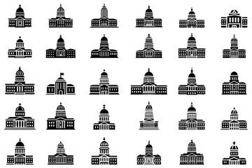 vector illustration icon showing four different government buildings isolated on white