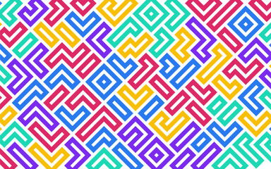 Dynamic and Vibrant Geometric Maze Pattern with Interlocking Colorful Lines, Forming an Abstract Labyrinth Design Ideal for Modern Backgrounds and Digital Art
