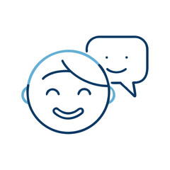 Obraz premium Minimal line icon of chat bubble with simple smiling kid face, representing positive communication for children