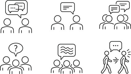Diverse communication and discussion icons representing teamwork and ideas