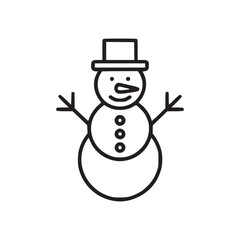 A simple line drawing of a snowman with a hat and stick arms on a white background illustration