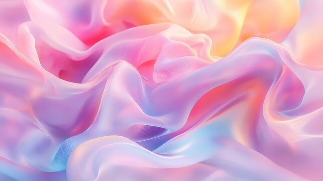 Flowing iridescent fabric creating soft pastel background waves