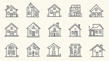 A collection of simple black outline house vector icons on a light background.