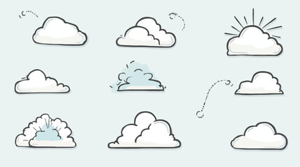 A charming collection of hand-drawn doodle style cloud illustrations for weather designs.
