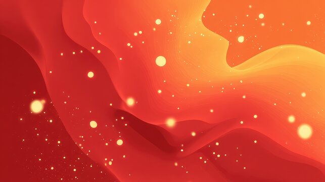 Abstract orange red fluid waves with glowing particles