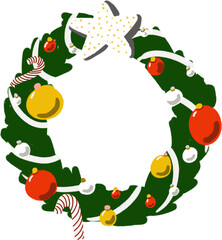 Christmas Wreath Illustration – Red and Green Holiday Ring with Star