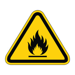 Flammable material warning sign on yellow triangle isolated on