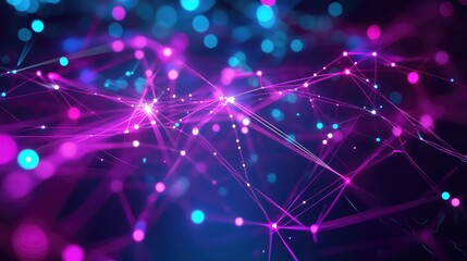 Digital network connecting data nodes with vibrant light strands