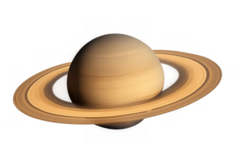 Saturn, the sixth planet from the sun, presenting its iconic ring system and striped atmosphere on a transparent background