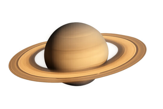 Saturn, the sixth planet from the sun, presenting its iconic ring system and striped atmosphere on a transparent background