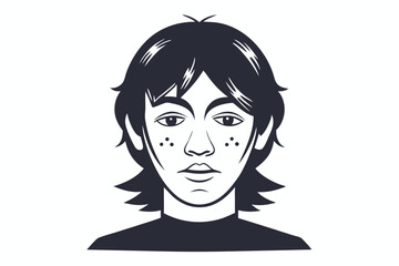 Young man with dark hair and a few freckles poses in stark monochrome