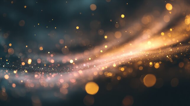 Golden glowing bokeh particles creating abstract fantasy background - Powered by Adobe
