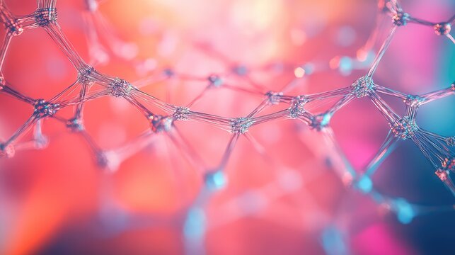 Abstract network structure connecting molecules in vibrant colors