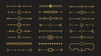 Art Deco Gold Divider and Border Collection – Retro 1920s Decorative Ornaments, Minimal Elegant Frames, Vintage Line Elements, Luxurious Template Graphics for Invitations, Posters, and Creative Design