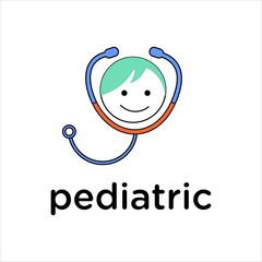 Cute Pediatric Healthcare Logo Featuring Happy Child Face with Stethoscope Symbol Representing Kids Medical Care Clinic Children Health Service and Friendly Doctor Illustration