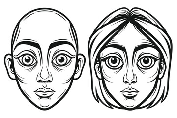 Two stylized monochrome faces show the difference between bald and haired head