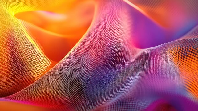 Abstract wavy mesh fabric background with gradient colors