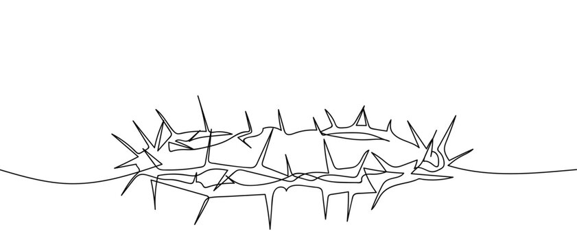 Crown of wood, crown of thorns, one continuous line Dynamic single line draw design vector illustration Editable stroke.
