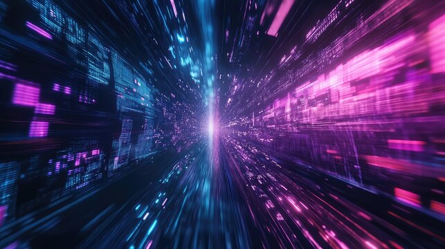 Digital data streaming in abstract cyberspace tunnel - Powered by Adobe