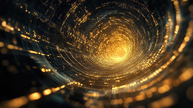 Digital data moving through a futuristic tunnel network