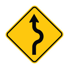 Yellow road sign warning of winding road ahead isolated on © kaziashabul24