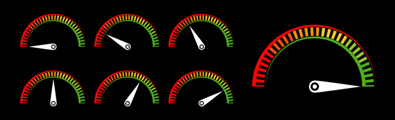 Colorful gauge meter indicator from empty to full. Color scale vector illustration to use in business, risk management, dashboard, technology, quality indicator. 
