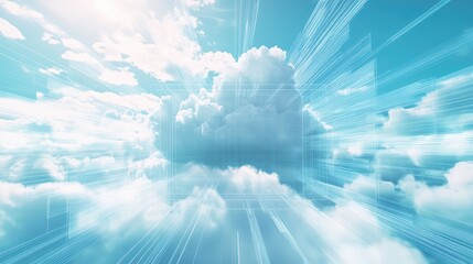 Cloud computing data network lines connecting global technology