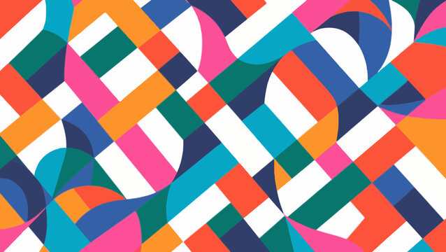 Abstract colorful geometric pattern with intersecting shapes and vibrant overlapping lines
