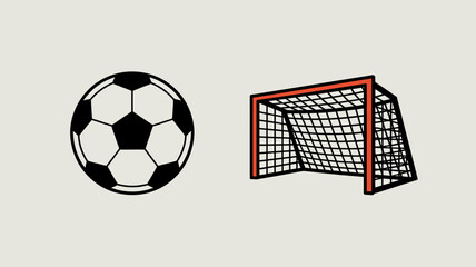 Simple illustration of a soccer ball and goalpost against a neutral background for sports themes