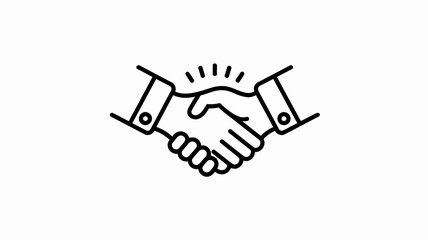 A black and white line art illustration of two hands shaking to symbolize agreement