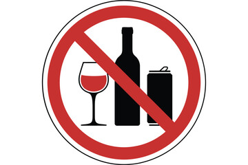 No alcohol allowed sign with wine glass and beverage can