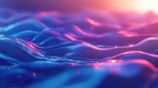 Flowing blue pink neon light vibrant waves - Powered by Adobe