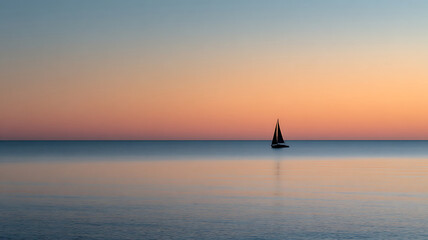 Fototapeta premium Serene Sailboat on Calm Water During Sunset