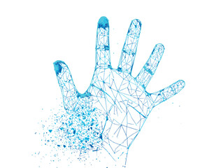 Digital Hand Abstract Blue Lines Forming a Human Hand with Dispersing Elements