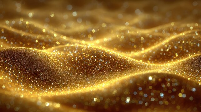 Gold glitter particles creating abstract wave texture - Powered by Adobe