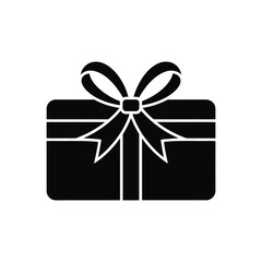 Simple black silhouette of a gift box with a bow