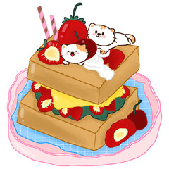 Kawaii Cat Sweet Dessert Clipart PNG Hand drawn 