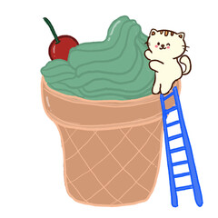 Kawaii Cat Sweet Dessert Clipart PNG Hand drawn 