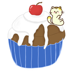 Kawaii Cat Sweet Dessert Clipart PNG Hand drawn 