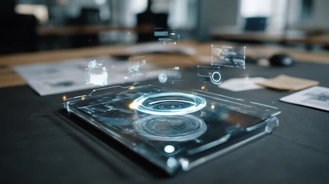 Futuristic digital interface displaying data and information