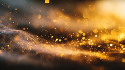 Abstract golden particles moving in flowing light waves
