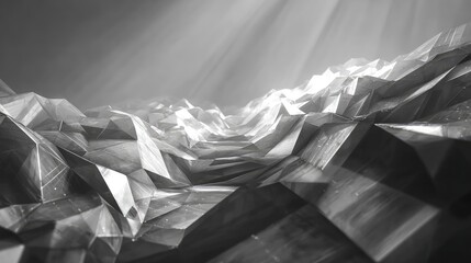 Abstract polygonal landscape receiving light rays from above