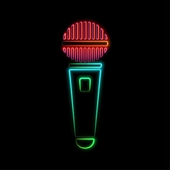 Glowing logo of night karaoke club isolated neon shining microphone and stars