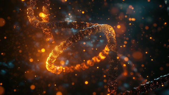 Glowing dna helix structure forming abstract science background