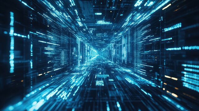 Digital data flowing tunnel displaying information technology concept