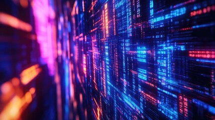 Fototapeta premium Digital data stream flowing through a futuristic network grid
