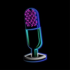 Microphone neon icon record sign vector illustration